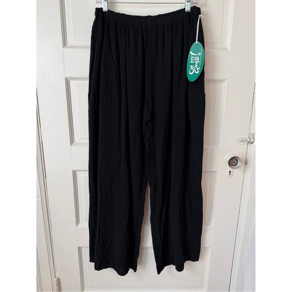 Oh My Gauze Black Cotton Pants Pull On Elastic Waist Relaxed Boho Lagenlook NWT - Picture 8 of 13